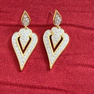 Elegant Gold and Silver Teardrop Crystal Earrings/vintage